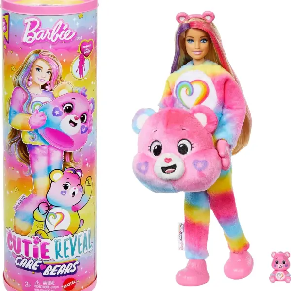 Barbie Cutie Reveal Care Bears Doll & Accessories, Series 2 Togetherness Bear with 10 Surprises Including Color Change & Mini Bear