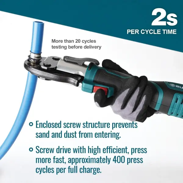 ZUPPER Press Tool, 18V Electric Pipe Crimping Tool for 1/2", 3/4", 1" PEX Pipe Stainless Steel Sleeves, Mini PEX Press Tool Kit Suitable for PureFlow press fitting - with Brushless Motor, 2pcs Battery