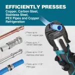 ZUPPER Press Tool, 18V Electric Pipe Crimping Tool for 1/2", 3/4", 1" PEX Pipe Stainless Steel Sleeves, Mini PEX Press Tool Kit Suitable for PureFlow press fitting - with Brushless Motor, 2pcs Battery