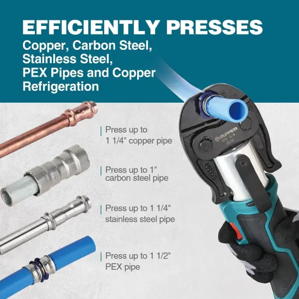 ZUPPER Press Tool, 18V Electric Pipe Crimping Tool for 1/2", 3/4", 1" PEX Pipe Stainless Steel Sleeves, Mini PEX Press Tool Kit Suitable for PureFlow press fitting - with Brushless Motor, 2pcs Battery