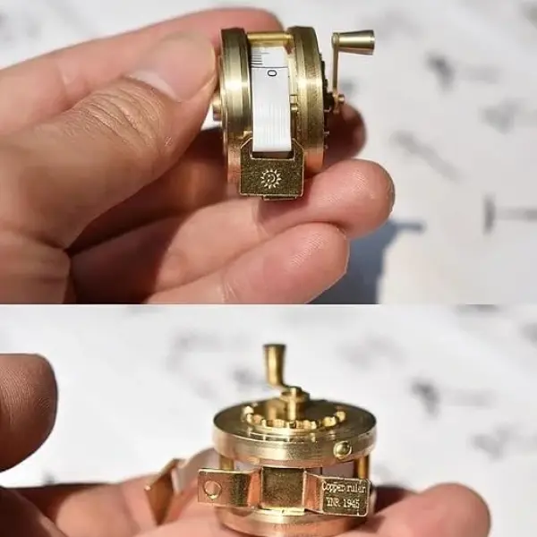 Vintage Mini Copper Tape Measure Antique-Style Manual Retractable Sewing Tailoring Tool with Brass Flywheel
