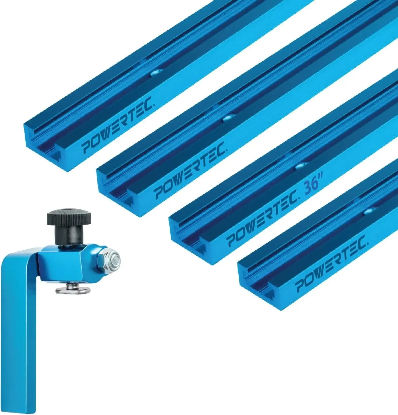 POWERTEC 72141 36"x4 Universal T track with 1 Pc 3" T track Flip Stop for Woodworking, Double-Cut Profile T track with Fence Flip Stop