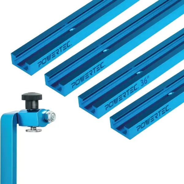 POWERTEC 72141 36"x4 Universal T track with 1 Pc 3" T track Flip Stop for Woodworking, Double-Cut Profile T track with Fence Flip Stop