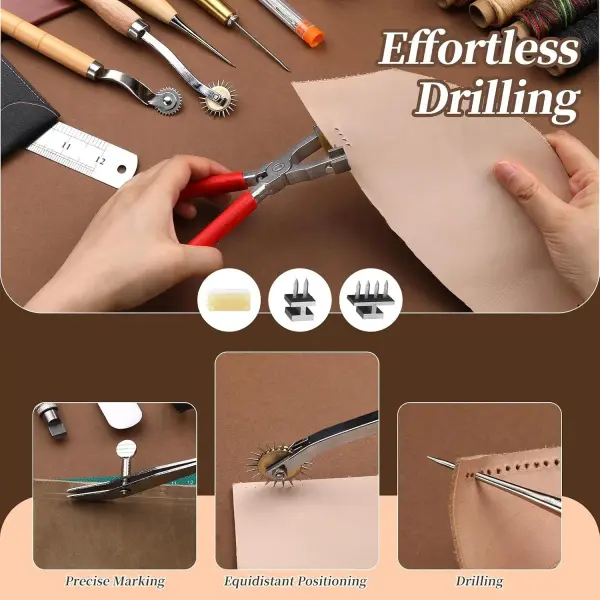 424 Pcs Leather Working Tools Leather Tools Leathers Tooling Kit Leathers Hole Punch Tool with Instructions, Sewing Kit, Wooden Storage Box, Stamping Set
