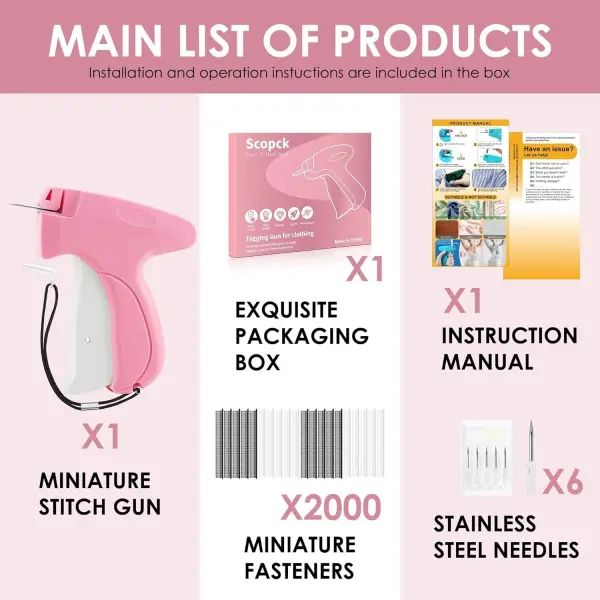 Stitch Gun for Clothes - Handheld Stitch Gun Quick Clothing Fixer - Tagging Gun - Includes 6 Needle, 1000 Black Fasteners & 1000 White Fasteners