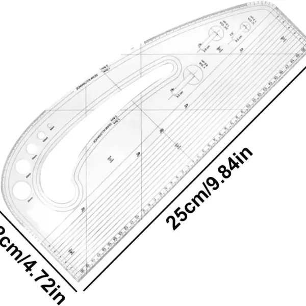1pc Acrylic Pattern Making Ruler 10"x4.7" Acrylic DIY Crafts Sewing Template for Designers Tailors Metric Measurement Tool