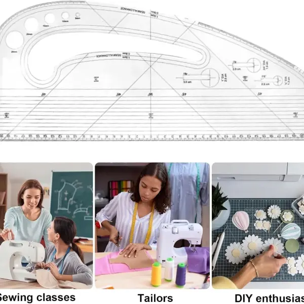 1pc Acrylic Pattern Making Ruler 10"x4.7" Acrylic DIY Crafts Sewing Template for Designers Tailors Metric Measurement Tool