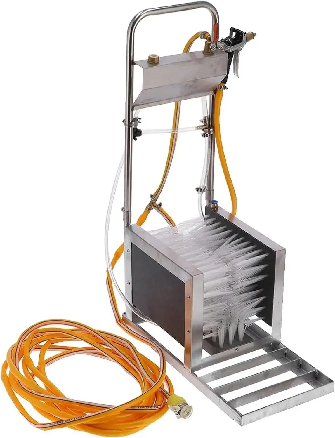 Stainless Steel Boot Scrubber with Water Spray Gun, Automatic Mud Remover & Footwear Cleaner, Heavy-Duty Shoe Brush for Livestock Farms & Outdoor Use
