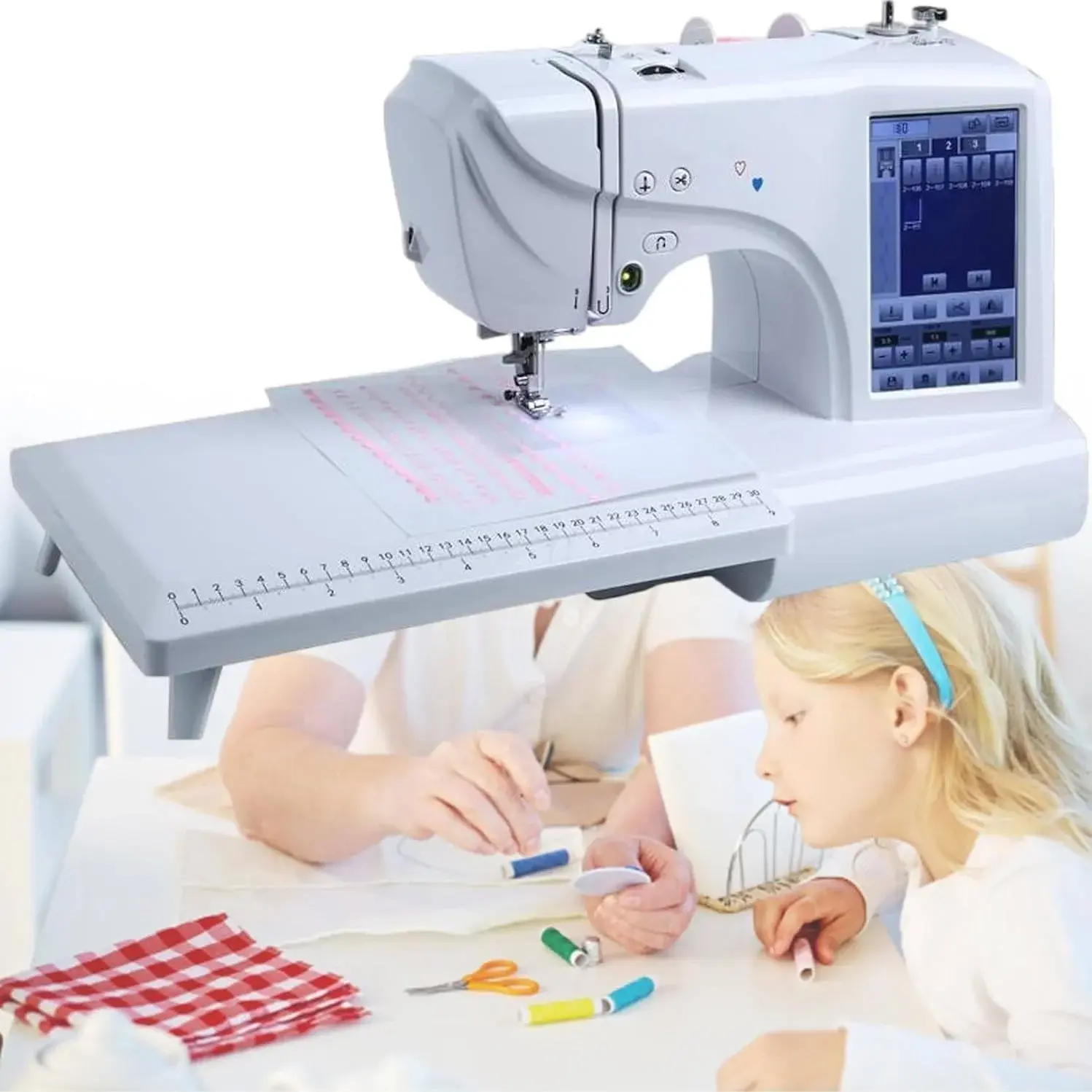 Electric Embroidery Machine, Automatic Sewing Machine Large LCD Touch Screen, Clothing Embroidery Tool with 4" X 4"/4" X 9.2" Embroidery Area and LCD Touch Screen, for Home Clothing