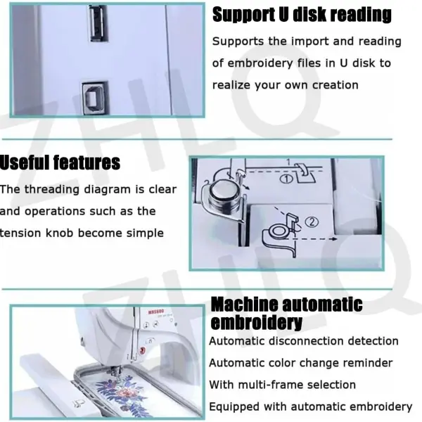 Electric Embroidery Machine, Automatic Sewing Machine Large LCD Touch Screen, Clothing Embroidery Tool with 4" X 4"/4" X 9.2" Embroidery Area and LCD Touch Screen, for Home Clothing