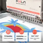 Poolin EOM 15-Needle Embroidery Machine + 20 Matte Threads – Premium Non-Shiny Finish for Hats, Apparel & Logo Embroidery, 14.2"x9.5"