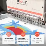 Poolin EOM 15-Needle Embroidery Machine + 20 Matte Threads – Premium Non-Shiny Finish for Hats, Apparel & Logo Embroidery, 14.2"x9.5"