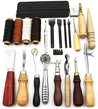 Leather Sewing Kit Professional DIY Leather Craft Tools Kit Hand Sewing Stitching Punch Carving Work Saddle Groover Set Accessories Tool Box(Color:G Set T2)