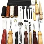 Leather Sewing Kit Professional DIY Leather Craft Tools Kit Hand Sewing Stitching Punch Carving Work Saddle Groover Set Accessories Tool Box(Color:G Set T2)