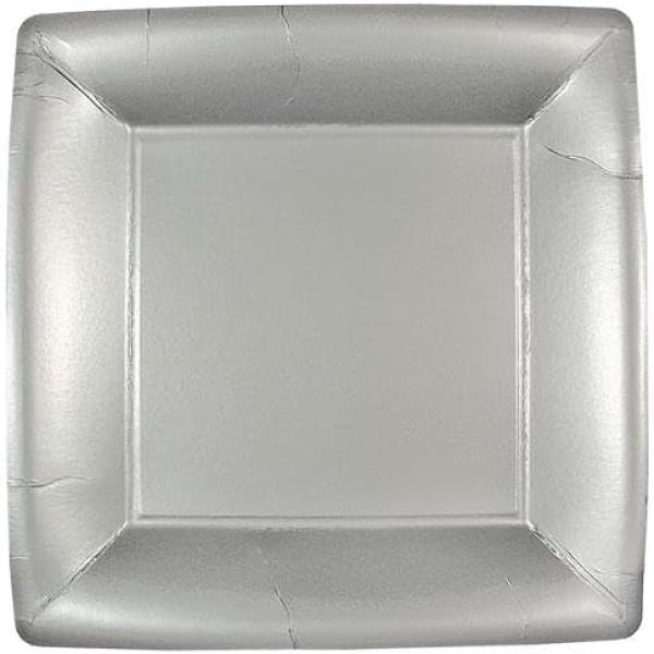 EcoQuality 10 inch Silver Square Dinner Paper Plate – Disposable Elegant Party Plates for Weddings, Birthdays, Catering, Events, and Buffet Table – Heavy Duty Paper Dinnerware (576)