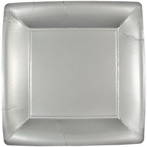 EcoQuality 10 inch Silver Square Dinner Paper Plate – Disposable Elegant Party Plates for Weddings, Birthdays, Catering, Events, and Buffet Table – Heavy Duty Paper Dinnerware (576)