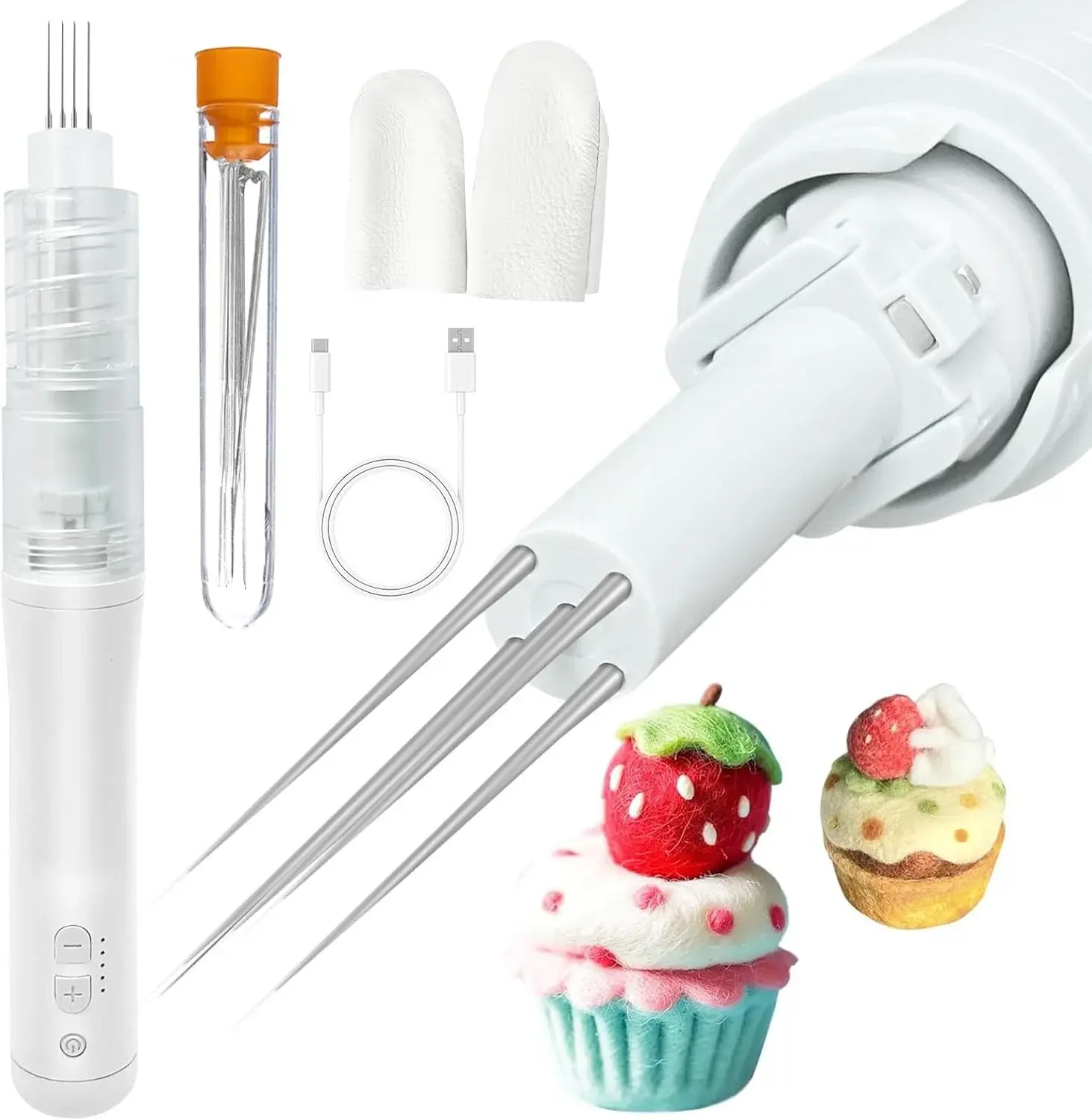 Electric Felting Machine Needles,Needle Felting Machine for Quick Felting,with 1-5 Needles and Speed Control,Automatic Tools for DIY Dry Wool Craft Needlework Equipment (White)