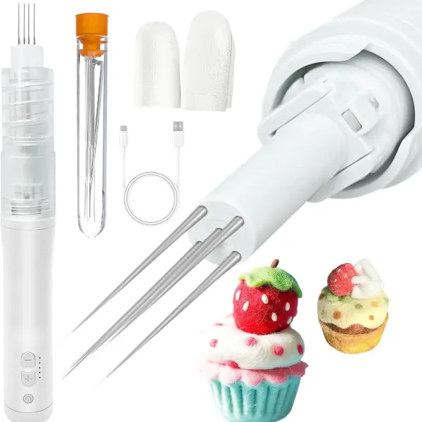 Electric Felting Machine Needles,Needle Felting Machine for Quick Felting,with 1-5 Needles and Speed Control,Automatic Tools for DIY Dry Wool Craft Needlework Equipment (White)