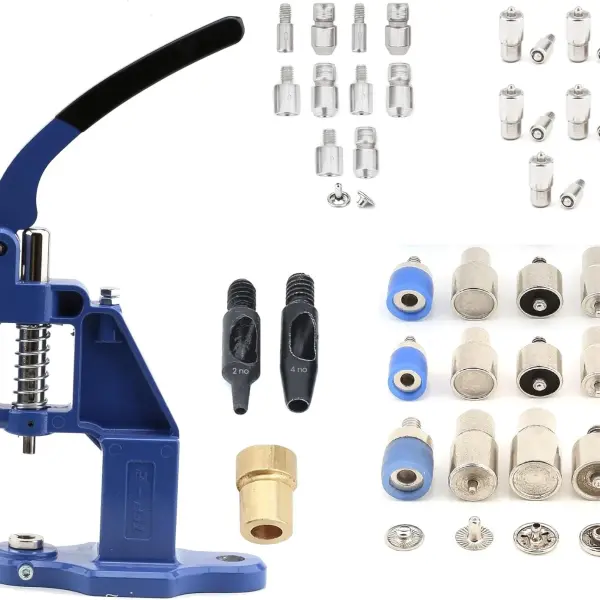 Snap Button Fastener, Rivet, Eyelet, Grommet Hand Press Machine with Setting Dies All in One Set