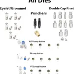 Snap Button Fastener, Rivet, Eyelet, Grommet Hand Press Machine with Setting Dies All in One Set