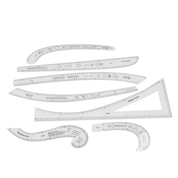 Generic 7Pcs Sewing Ruler Tailor Set, Clear High Accuracy Scale Acrylic Clothing Ruler, Pattern Drafting Tool with Transparent Fashion Design, Ideal for Sewing & Tailoring