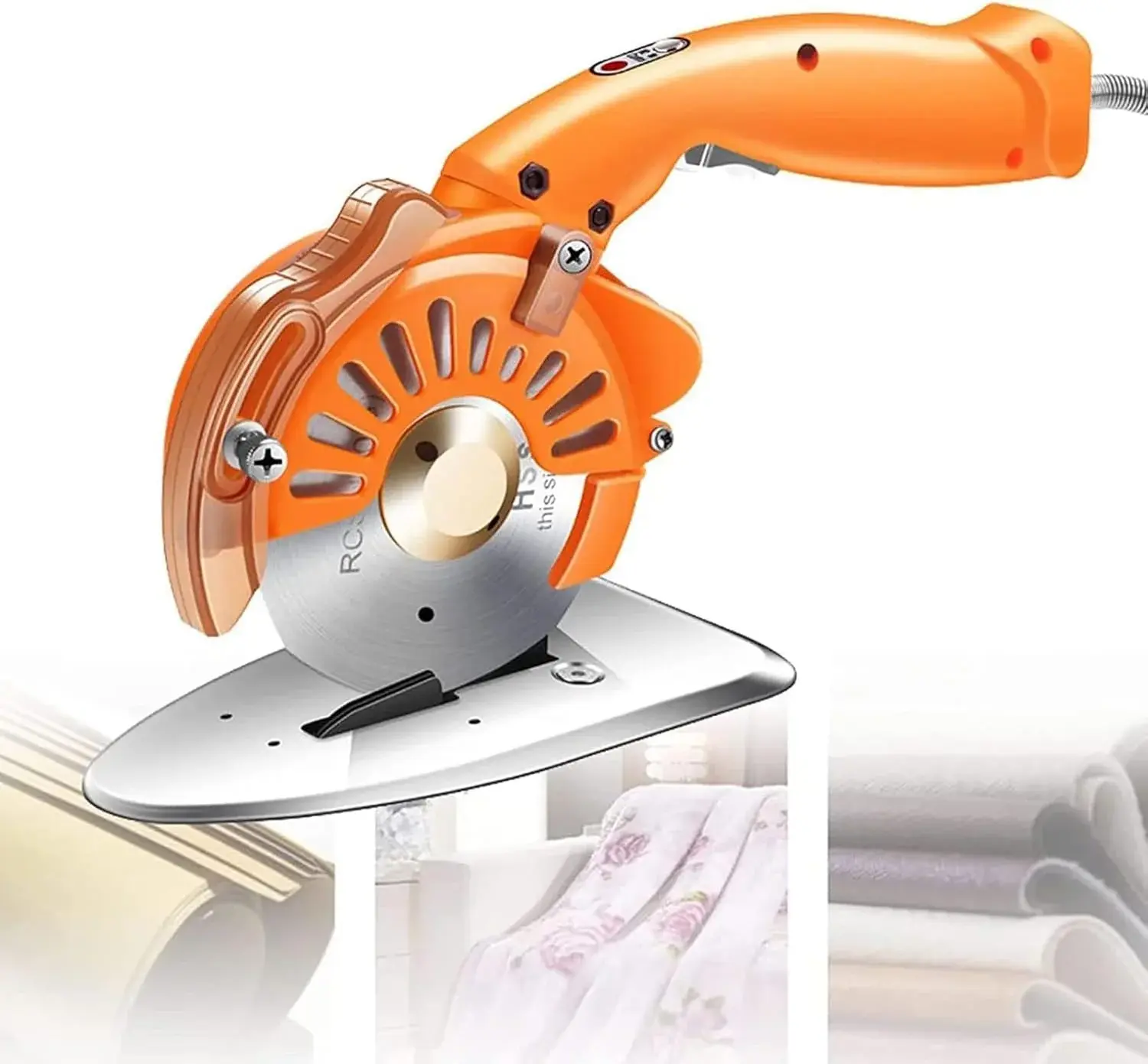 Electric Fabric Cutter - 5 Speed Adjustable Fabric Scissor, Ergonomic Handle + Safety Lock, Leather Multi-Layer Fabric Cutter, Round Knife Cloth Cutting Machine - Cloth,