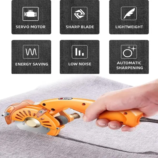 Electric Fabric Cutter - 5 Speed Adjustable Fabric Scissor, Ergonomic Handle + Safety Lock, Leather Multi-Layer Fabric Cutter, Round Knife Cloth Cutting Machine - Cloth,