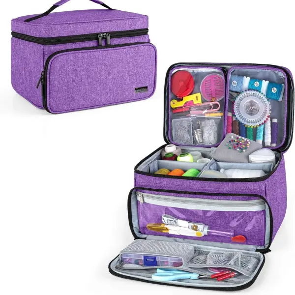 Luxja Sewing Accessories Organizer with 2 Detachable Clear Pockets, Sewing Supplies Organizer (Patent Design), Purple