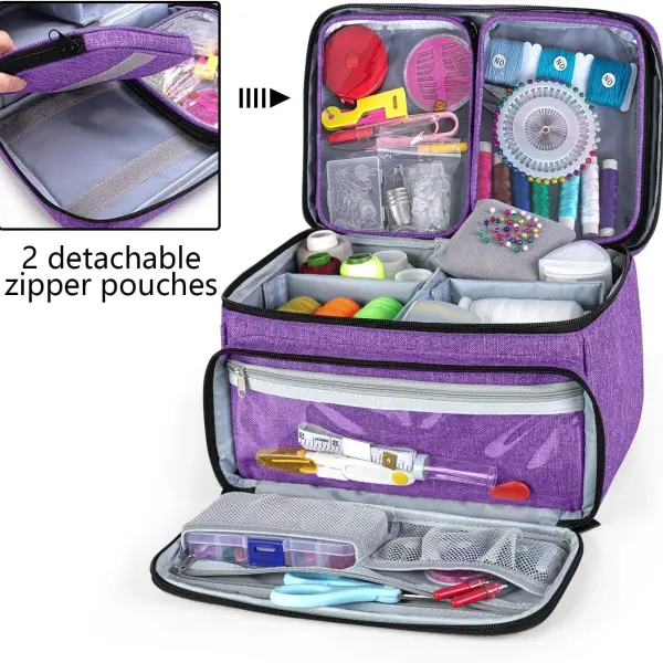 Luxja Sewing Accessories Organizer with 2 Detachable Clear Pockets, Sewing Supplies Organizer (Patent Design), Purple