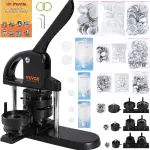 VEVOR Button Maker, 1/1.25/2.28 inch(25/32/58mm) 3-in-1 Pin Maker with 300pcs Button Parts, Ergonomic Arc Handle Punch Press Kit, Button Maker Machine with Panda Magic Book, for Children DIY Gifts