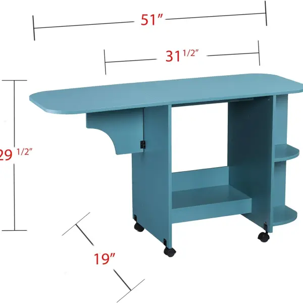SEI Furniture - Stradville Expandable Rolling Sewing Table Craft Station - Turquoise - Transitional Design, Blue Finish - Ideal for Living Room, Bedroom (HZ8665)