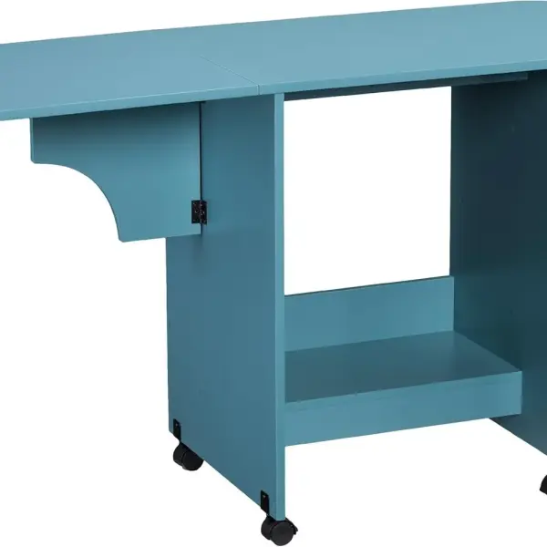 SEI Furniture - Stradville Expandable Rolling Sewing Table Craft Station - Turquoise - Transitional Design, Blue Finish - Ideal for Living Room, Bedroom (HZ8665)