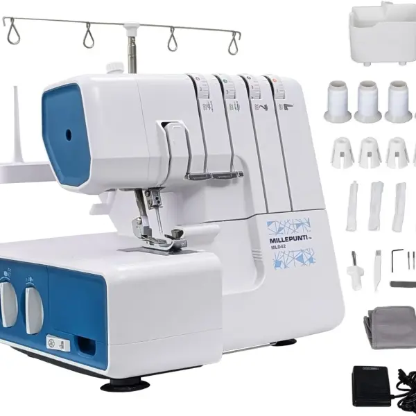MILLEPUNTI MLD42 Serger 1300 Stitches Per Minute, 12 Built-in Stitches, 2-3-4 Thread Capability, Detachable Trim Trap, Metal Frame Serger Overlock Machine, Adjustable Differential Feed, Accessory Kit