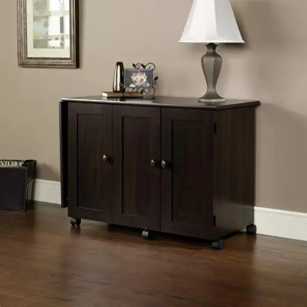 Sauder Miscellaneous Storage Easy Rolling Sewing and Craft Table/Cart/ Pantry cabinets, Cinnamon Cherry finish