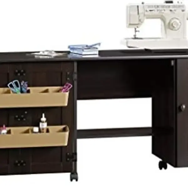 Sauder Miscellaneous Storage Easy Rolling Sewing and Craft Table/Cart/ Pantry cabinets, Cinnamon Cherry finish