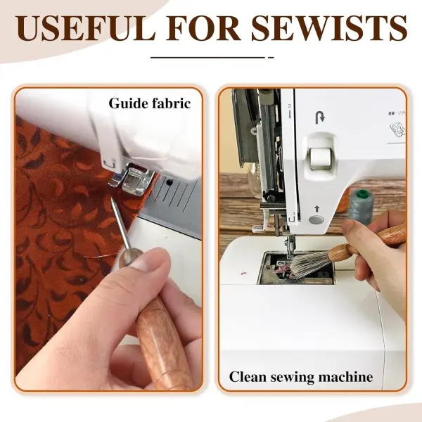 SAVINA Set 5 Wooden Sewing Tool - Seam Ripper, Seam Press, Stiletto, Basting Pin Tool, Cleaning Brush - Premium Hardwood Handles for Quilting & Hand Sewing