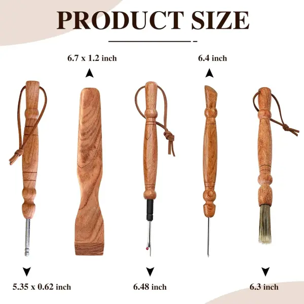 SAVINA Set 5 Wooden Sewing Tool - Seam Ripper, Seam Press, Stiletto, Basting Pin Tool, Cleaning Brush - Premium Hardwood Handles for Quilting & Hand Sewing