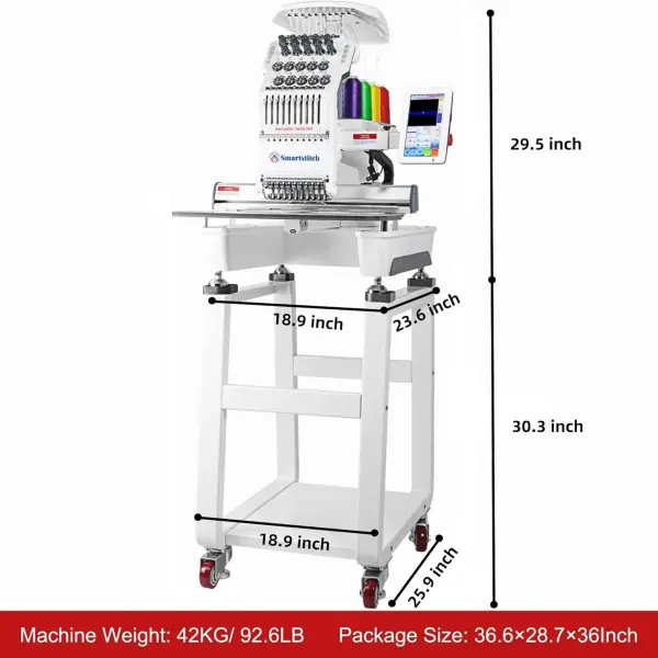 Smartstitch S-1001 Upgraded Embroidery Machine with 10 Needles, 1200SPM Max Speed, 7" Touch Screen, 9.5"x14.2" Embroidery Area, New Gen of Commercial Embroidery Machine for Flat, Hat, T-shirt and more