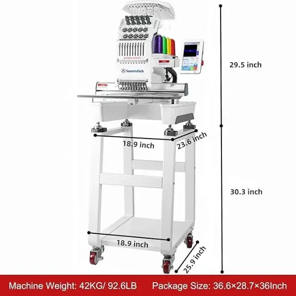 Smartstitch S-1001 Upgraded Embroidery Machine with 10 Needles, 1200SPM Max Speed, 7" Touch Screen, 9.5"x14.2" Embroidery Area, New Gen of Commercial Embroidery Machine for Flat, Hat, T-shirt and more