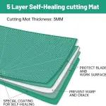 Headley Tools Thickened 36 x 48 Inch Self Healing Sewing Cutting Mat, A0 Rotary Cutting Sewing Mat for Crafts, Double Sided 5-Ply Table Cutting Board for Fabric Quilting Leather Hobby, Green