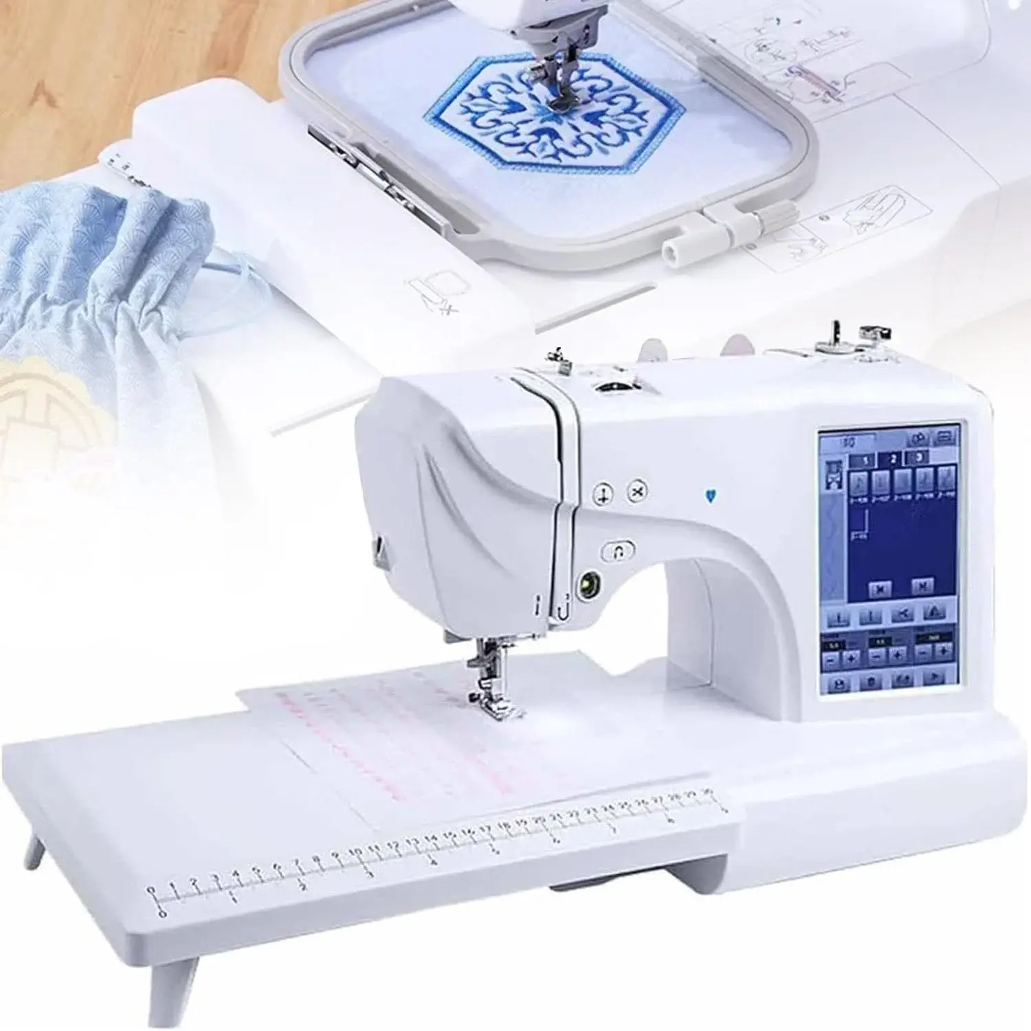 Electric Embroidery Machine, Automatic Sewing Machine with Large LCD Touch Screen, DIY Embroidery Tool, Built-in 210 Letters and 30 Pattern Borders, Simplified Sewing