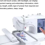 Electric Embroidery Machine, Automatic Sewing Machine with Large LCD Touch Screen, DIY Embroidery Tool, Built-in 210 Letters and 30 Pattern Borders, Simplified Sewing