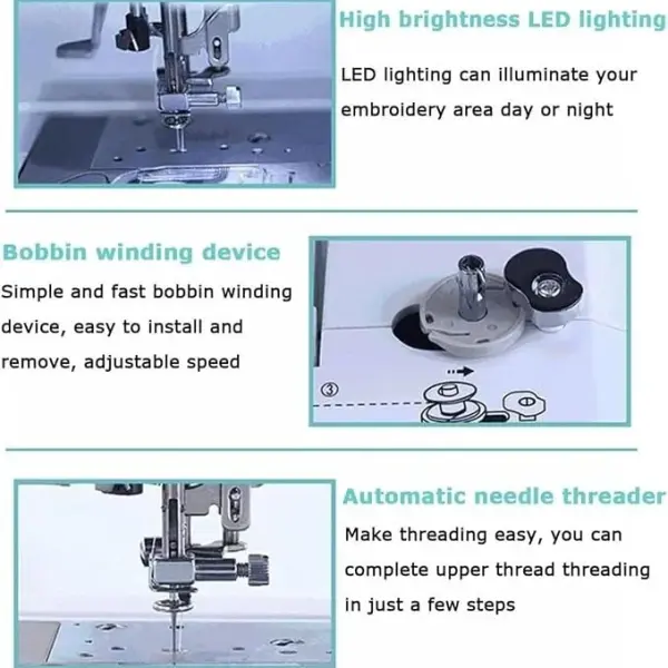Electric Embroidery Machine, Automatic Sewing Machine with Large LCD Touch Screen, DIY Embroidery Tool, Built-in 210 Letters and 30 Pattern Borders, Simplified Sewing