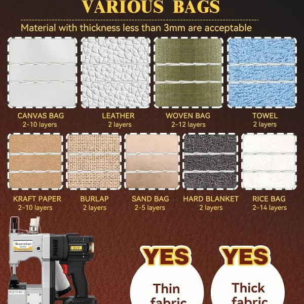 Cordless Bag Closer Machine, Adjustable Speed Industrial Bag Closing Machine Bag Sewing Machine Aluminum Alloy for Packing Woven Bags Leather GS8-074D
