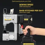 Cordless Bag Closer Machine, Adjustable Speed Industrial Bag Closing Machine Bag Sewing Machine Aluminum Alloy for Packing Woven Bags Leather GS8-074D