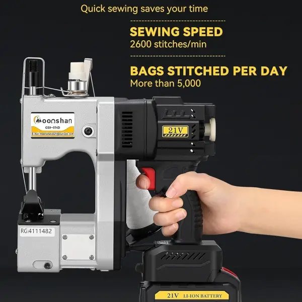 Cordless Bag Closer Machine, Adjustable Speed Industrial Bag Closing Machine Bag Sewing Machine Aluminum Alloy for Packing Woven Bags Leather GS8-074D