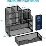 Marbrasse Mesh Pen Holder for Desk, Multi-Functional Pencil Organizer with Drawer, Desk Organizers and Accessories for Office Art Supplies (Black)