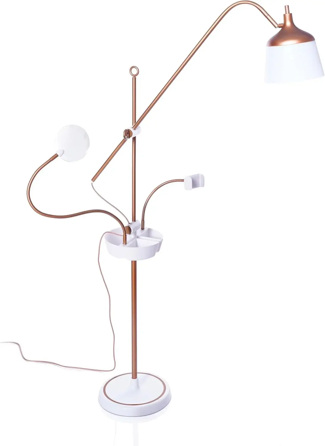 Daylight Company Anita Floor Lamp – Professional Craft & Sewing Light with 95+ CRI, 2600 Lux Dimmable LEDs, 3 Color Modes – Includes Magnifier, Phone Clamp, and Tool Tray – Matte White/Copper