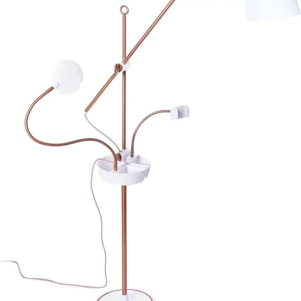 Daylight Company Anita Floor Lamp – Professional Craft & Sewing Light with 95+ CRI, 2600 Lux Dimmable LEDs, 3 Color Modes – Includes Magnifier, Phone Clamp, and Tool Tray – Matte White/Copper