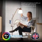 Daylight Company Anita Floor Lamp – Professional Craft & Sewing Light with 95+ CRI, 2600 Lux Dimmable LEDs, 3 Color Modes – Includes Magnifier, Phone Clamp, and Tool Tray – Matte White/Copper